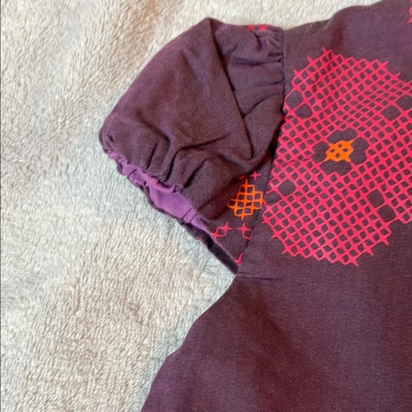 Purple Pleated A-Line Sundress with Puff Cap Sleeves - Picture 4 of 7